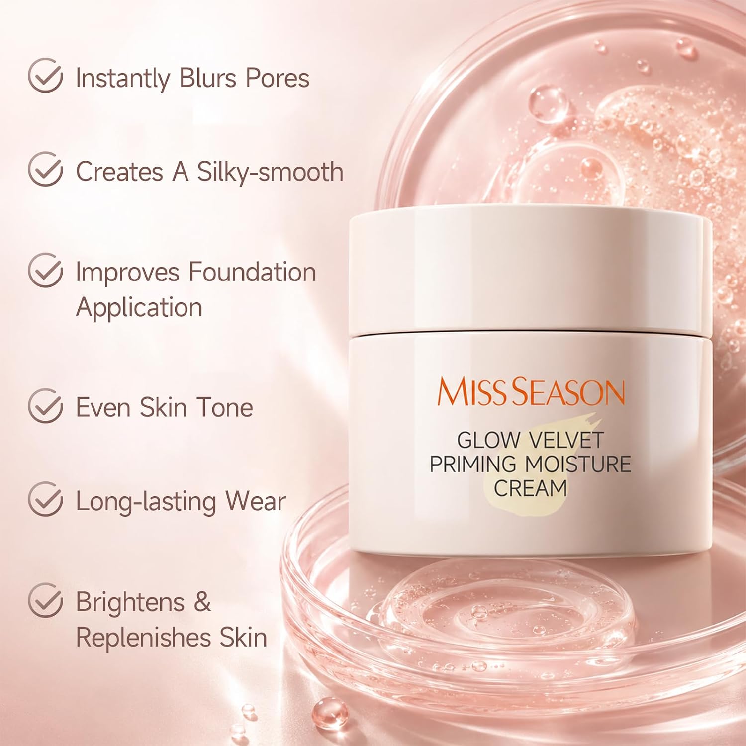 MISS SEASON Glow Velvet Face Primer for Face Before Makeup, Long Lasting Hydrating Primer Face Makeup Primer for Face, Hyaluronic Acid & Niacinamide, Oil Control Pore Blurring Primer for Mature Skin