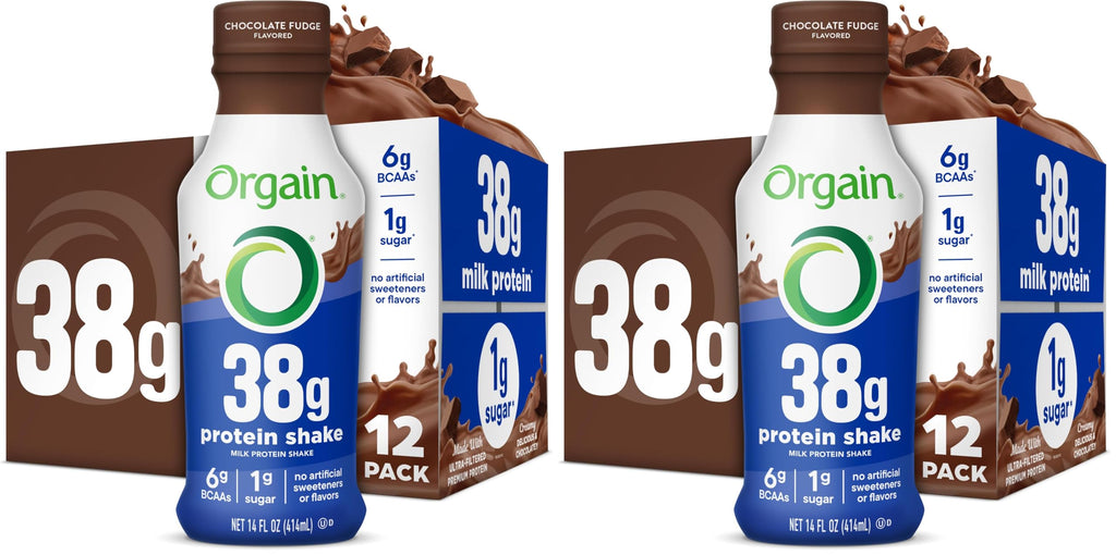 Orgain 30g High Protein Dairy Shake, 5g BCAAs, Chocolate, 11 oz, 12pk