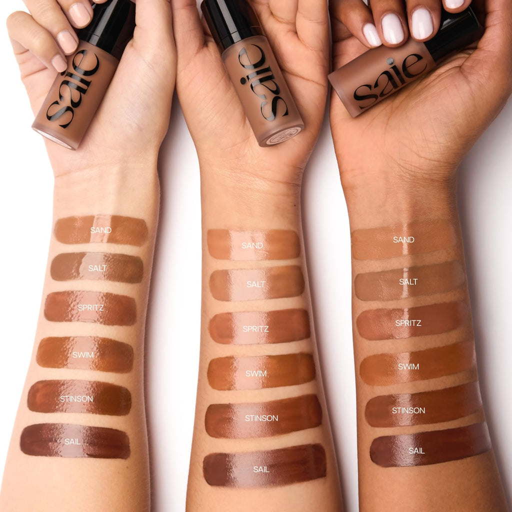 Saie Dew Bronze - Hydrating Liquid Bronzer Stick For a Sun Kissed Glow - Liquid Contour Stick Infused with Nourishing Skin Care Ingredients - Sculpted Face Makeup Essential - Spritz (0.4 oz)