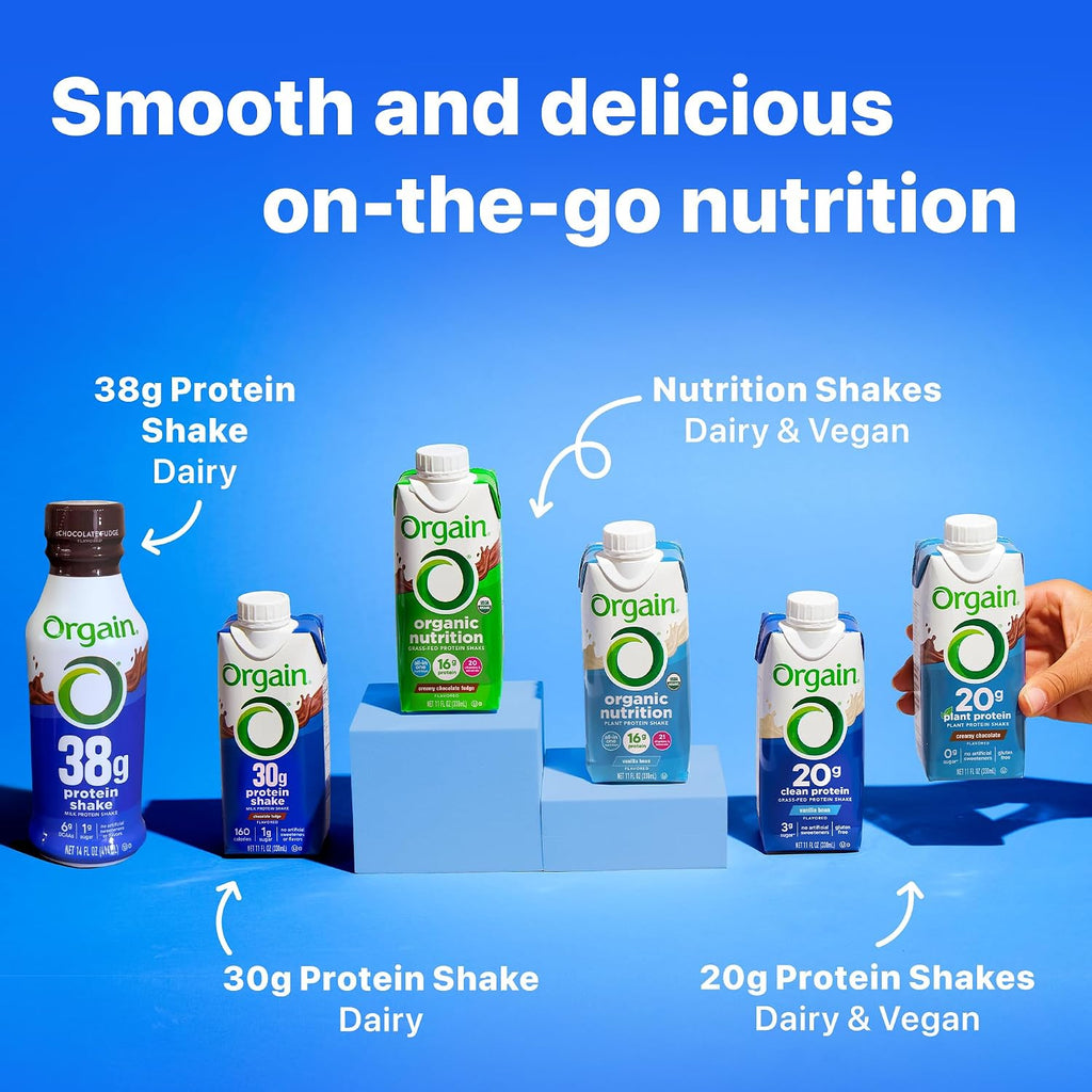 Orgain 30g High Protein Dairy Shake, 5g BCAAs, Chocolate, 11 oz, 12pk